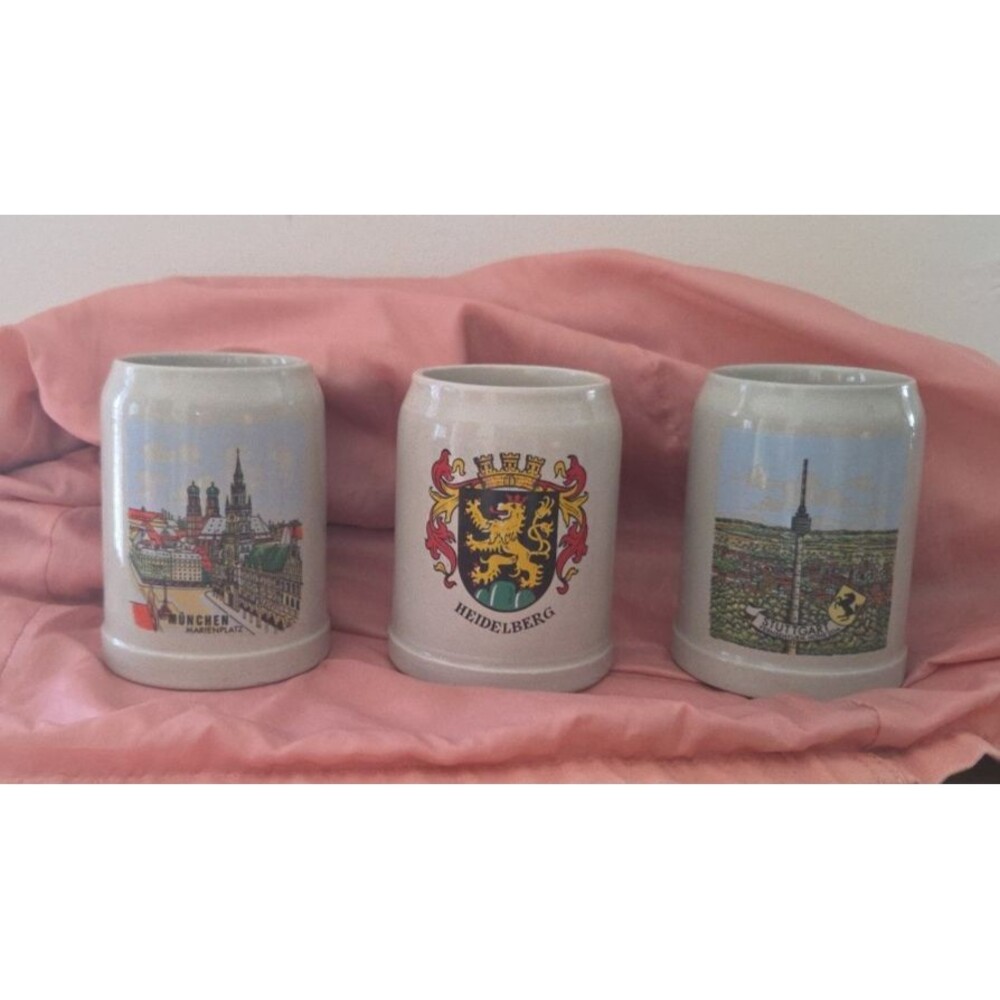 Beer Steins Set of 3 Heidelberg Munich Stuttgart 0.5L Breweria Gerz West Germany